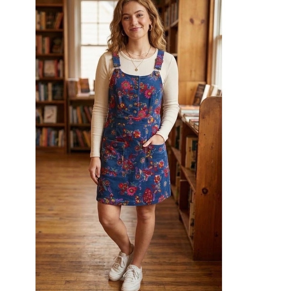 ModCloth Dress Padma Paisley Navy Corduroy Pinafore Medium Jumper NWT
